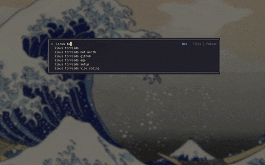 ddg-spotlight floating terminal UI showing DuckDuckGo instant answers